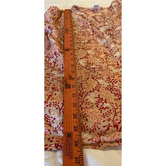 Old Navy Blouse Size Medium Top Orange Red Long Sleeve V Neck Textured Cotton - Picture 9 of 11